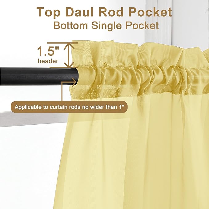 Chyhomenyc Yellow Sheer Curtains 63 Inch Length 2 Panels, Light Filtering Airy - Image 6