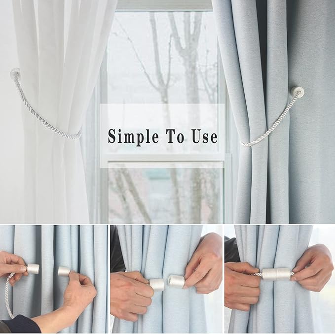 Magnetic Curtain Tiebacks 2 Pack White Rope Tieback Curtains Holders - Image 3