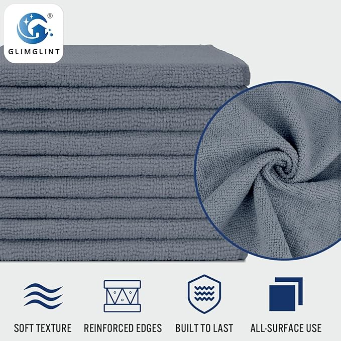 GLIMGLINT Grey Microfiber Cleaning Cloth, 12 Pack Cleaning Towels - Image 3