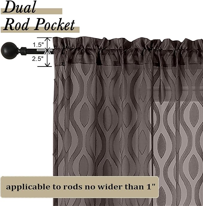 Aiyufeng Brown Sheer Curtains Tiers 36 Inch Length 2 Panels, Airy Lightweight - Image 4