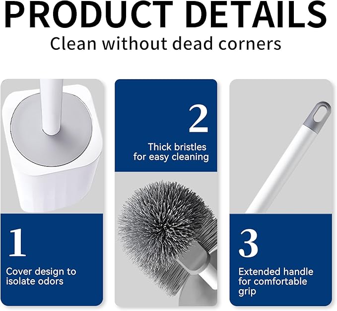 Toilet Brush & Holder Set, Lightweight Plastic Handle, Space Saving - Image 6