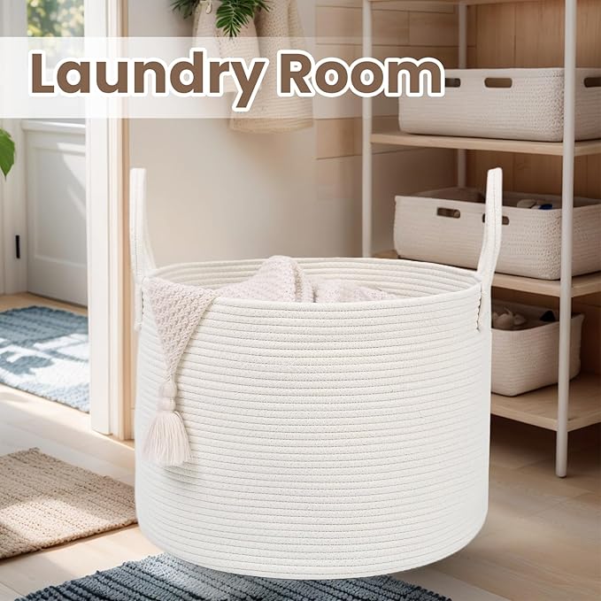 Woven Blanket Basket, 65L Large Rope Storage Bin - Image 7