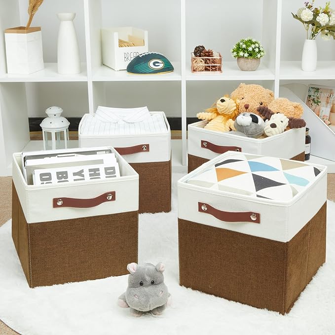 HNZIGE Fabric Cubes Storage Bins Set of 4, 11 x 11 Clothes Storage Cube Baskets - Image 7