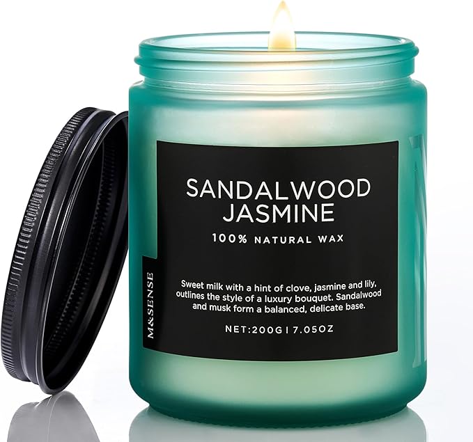 M&SENSE Sandalwood Jasmine Scented Candles, Natural Soy Wax Best Smelling by MSENSE