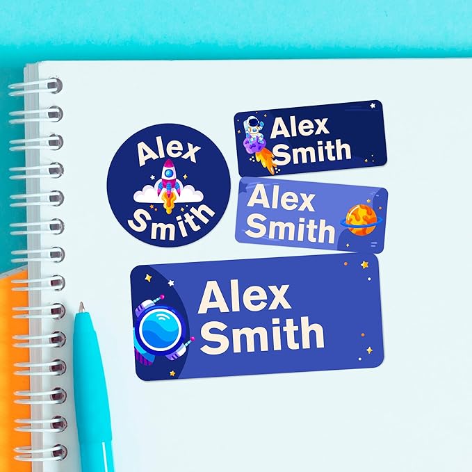 Personalized Name Tag Stickers for Kids | Space-Themed Waterproof Labels for by Cryptonite