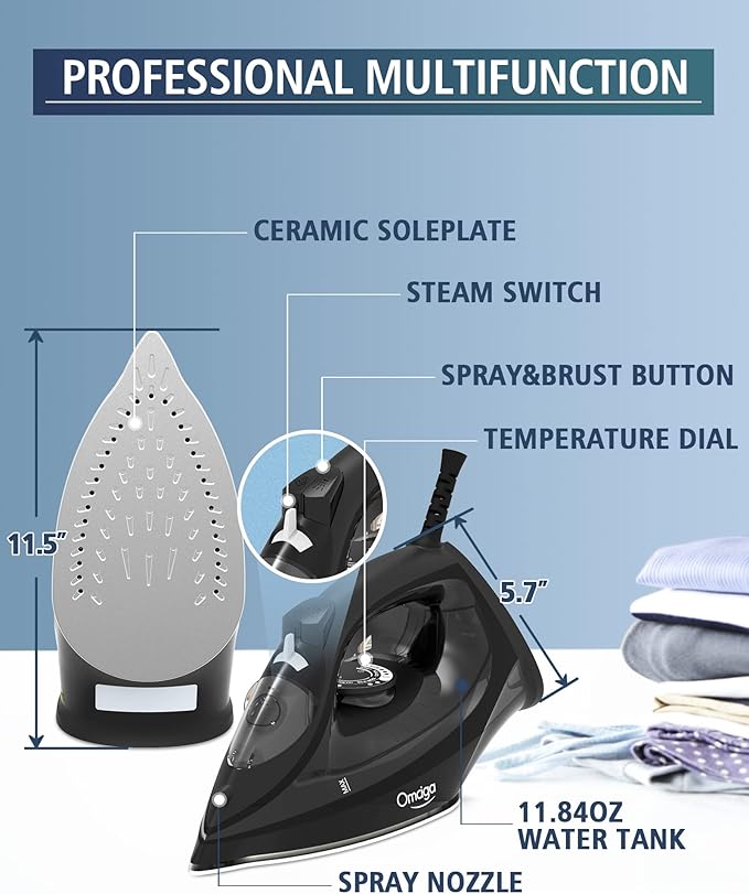 Steam Iron for Clothes, 1500W Iron - Image 2