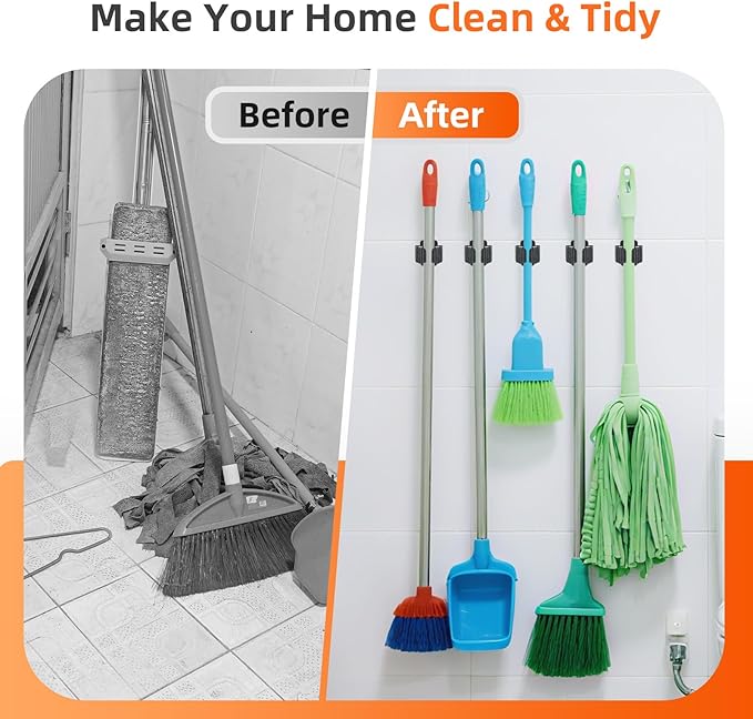 5 PCS Broom Holder Wall Mount, Upgraded Heavy Duty Mop and Broom Holder Wall - Image 4