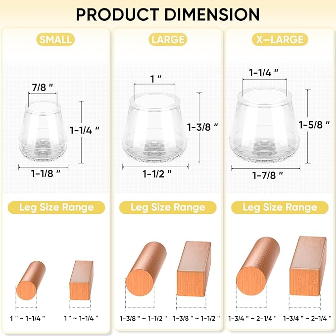 BALEINE 32 Pack Silicone Chair Leg Floor Protectors, Stool Leg Protectors Cap - Image 4