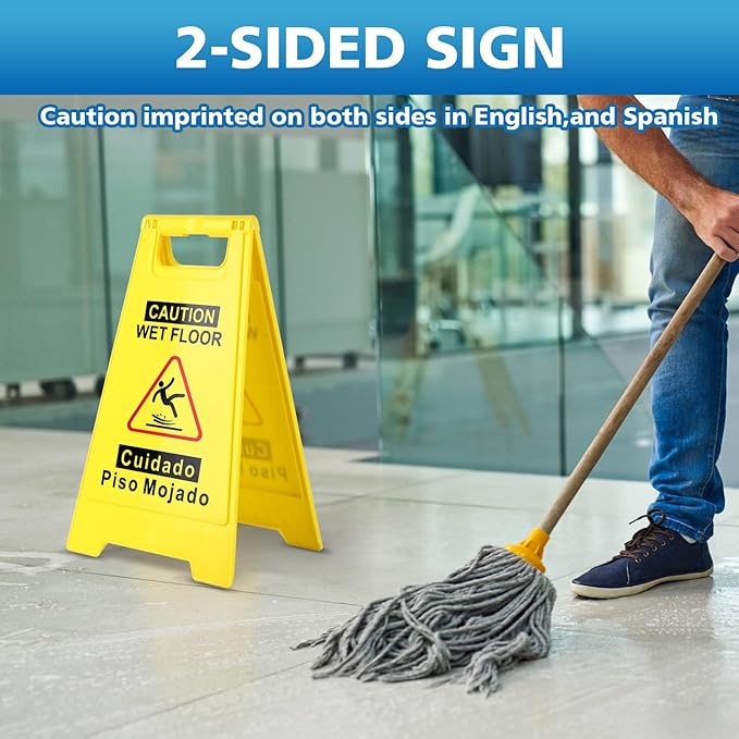 4-Pack Caution Wet Floor Sign, 17.5" Height, Bright Yellow Double-Sided Folding - Image 4