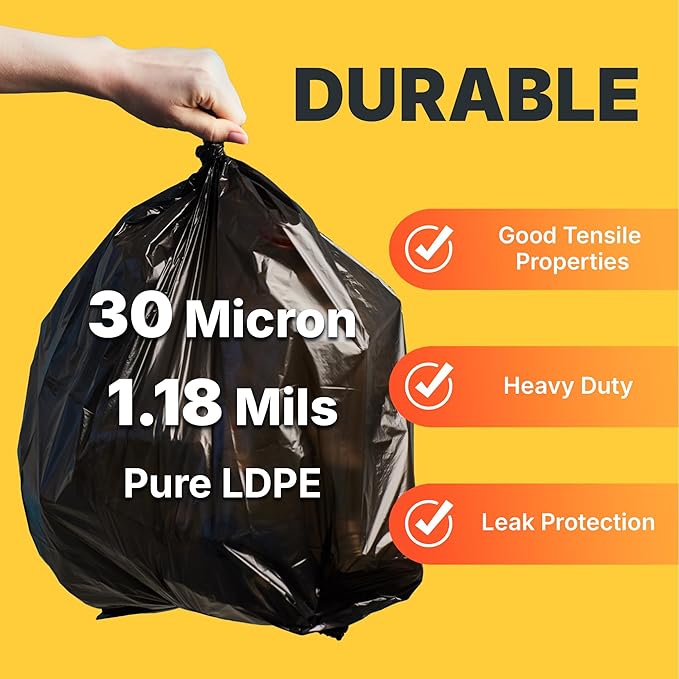 55-60 Gallon Trash Bags, 30 Micron Heavy Duty Pure LDPE Garbage Can Liners - Image 4