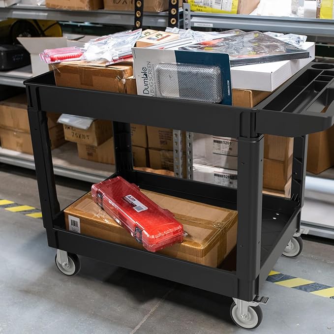 2 Tier Plastic Rolling Cart Utility Cart on Wheels, Heavy Duty Tool Carts - Image 2