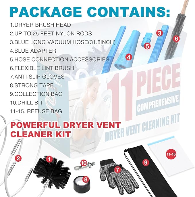Sealegend 15-Piece 25-Feet Dryer Vent Cleaner Kit, Dryer Cleaning Tools - Image 6