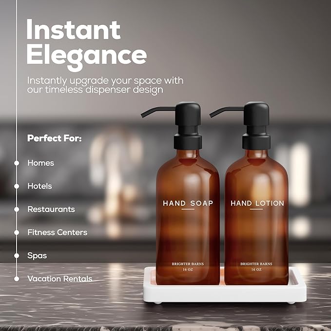 Amber Glass Soap and Lotion Dispenser Set - Image 2