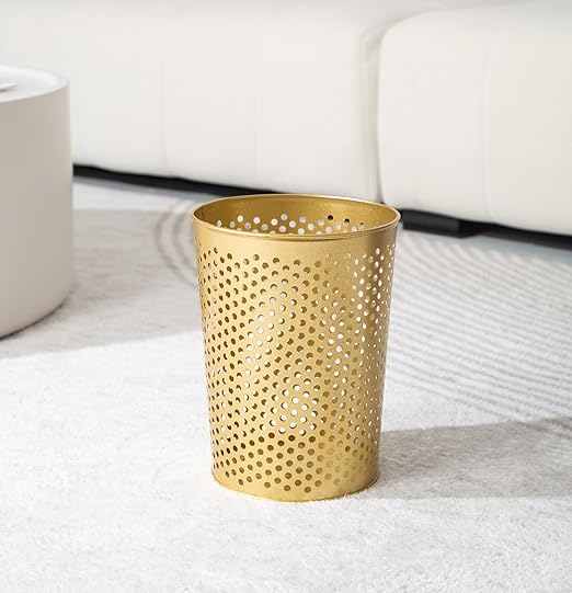 Small Gold Metal Trash Can Wastebasket, Decorative Hollow-Out Garbage Can Waste - Image 3