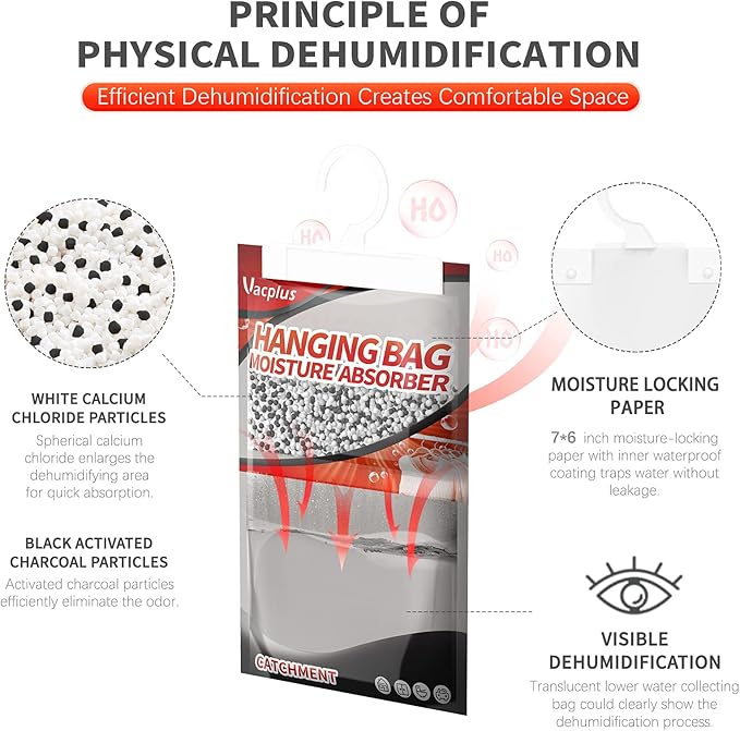 Vacplus Moisture Absorbers, Hanging Closet Dehumidifier Bags, Humidity Packs - Image 3