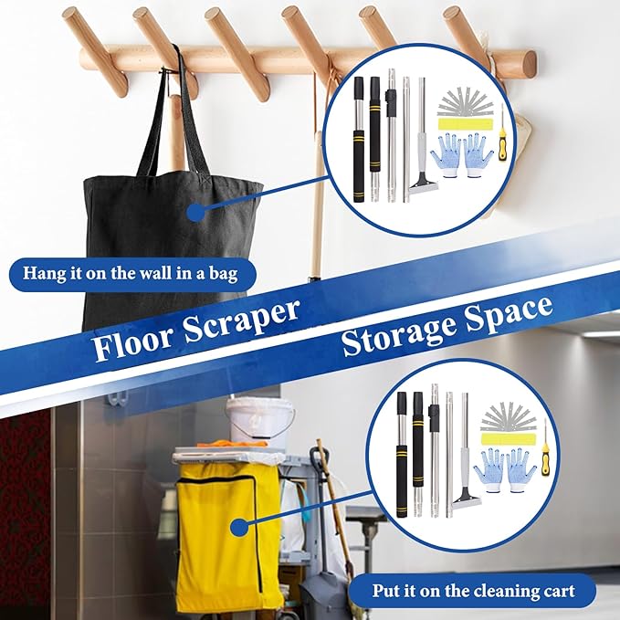 Floor Scraper Telescopic Pole, 38 to 82in Heavy Duty 4Inch Razor Blade Long - Image 8