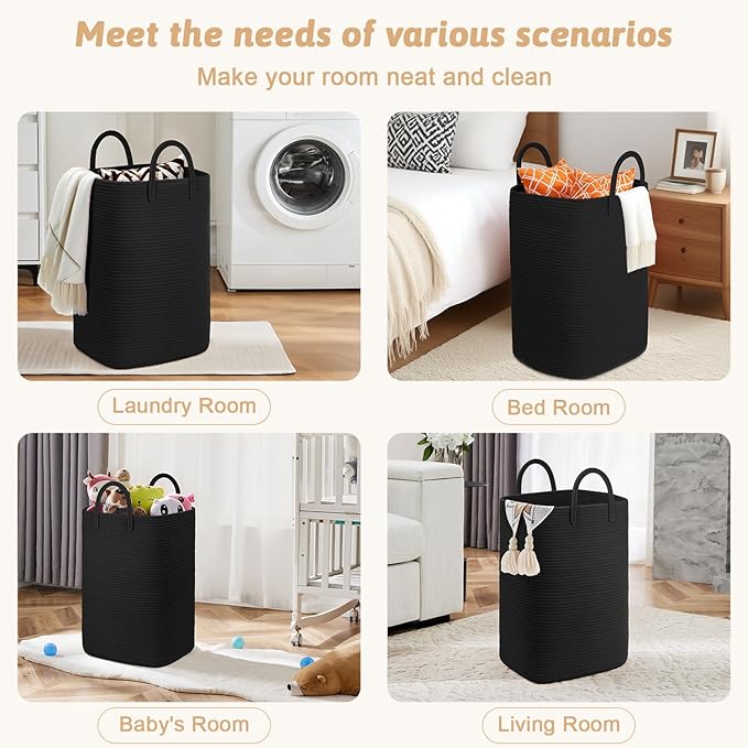 Laundry Basket, Woven Cotton Rope Laundry Hamper, 60L Versatile Storage - Image 5