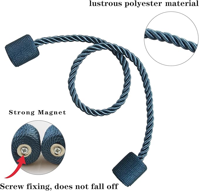 4 Pack Blue Strong Magnetic Curtain Tiebacks Outdoor Elegant Decorative Tie - Image 2