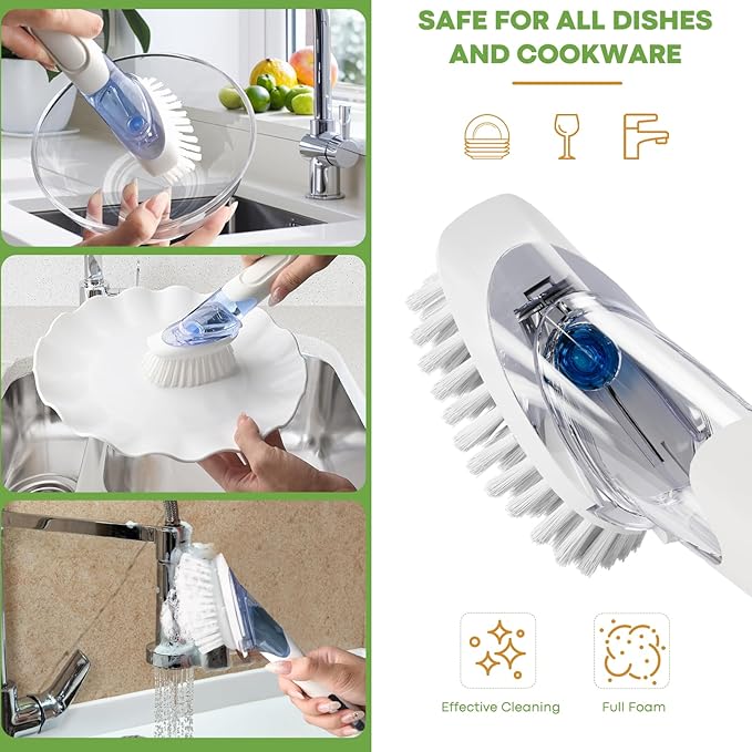 RIMAY Dish Brush with Soap Dispenser Storage Set, Soap Dispensing Dish Brush - Image 4