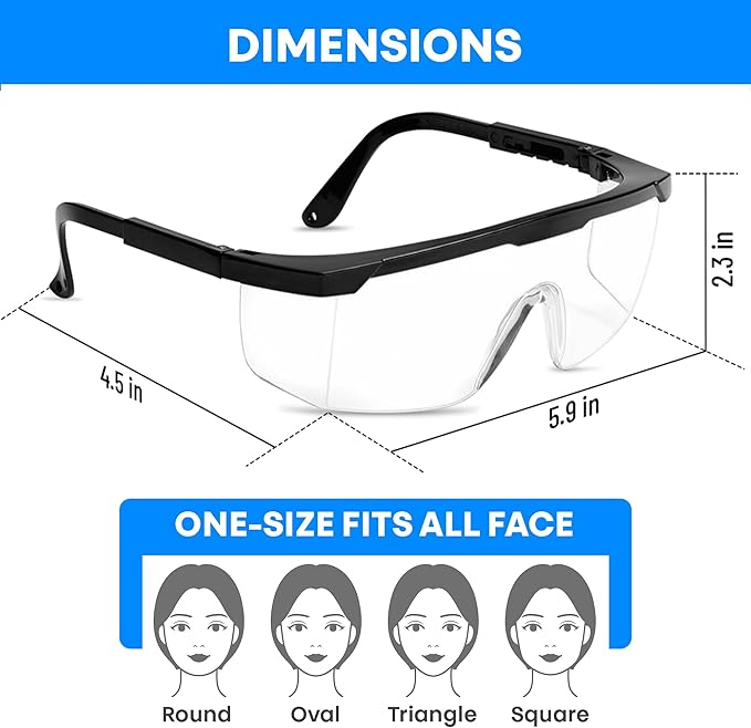 Safety Glasses, Full Coverage Lens, Built-in Brow Guard, UV Resistant, - Image 7