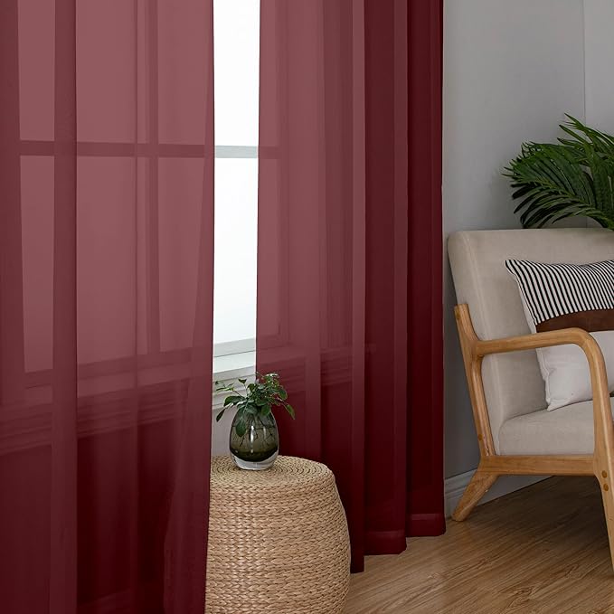 Chyhomenyc Burgundy Sheer Curtains 78 Inches Long 2 Panels Set - Image 6
