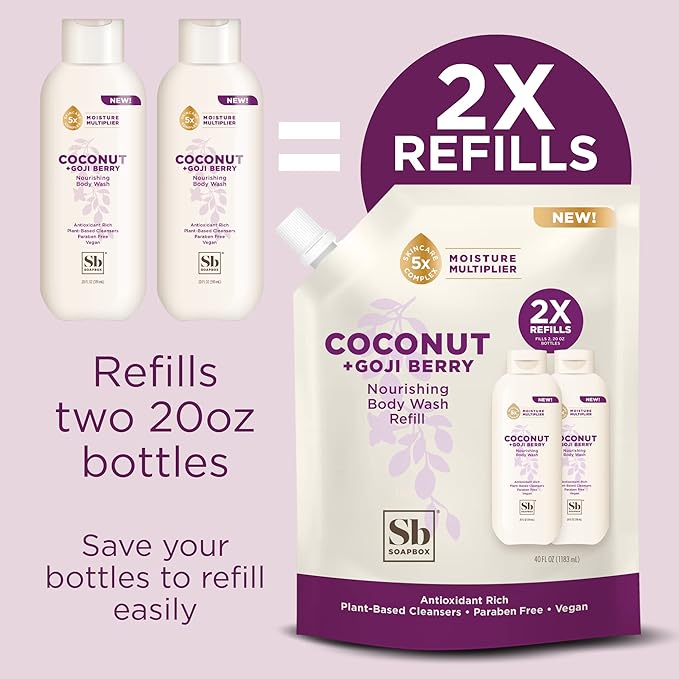 Soapbox Body Wash Refill, Coconut + Goji Berry Body Wash Refill Pack, Bulk Soap - Image 3