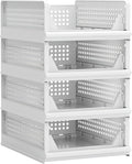 Proarea 4 Pack Stackable Plastic Storage Basket Closet Organizer Bin Foldable by Proarea