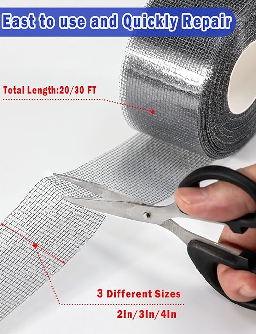 wohohoho Window Screen Repair Tape, 4 in X 40 FT Grey Screen Patch Repair Kit - Image 4
