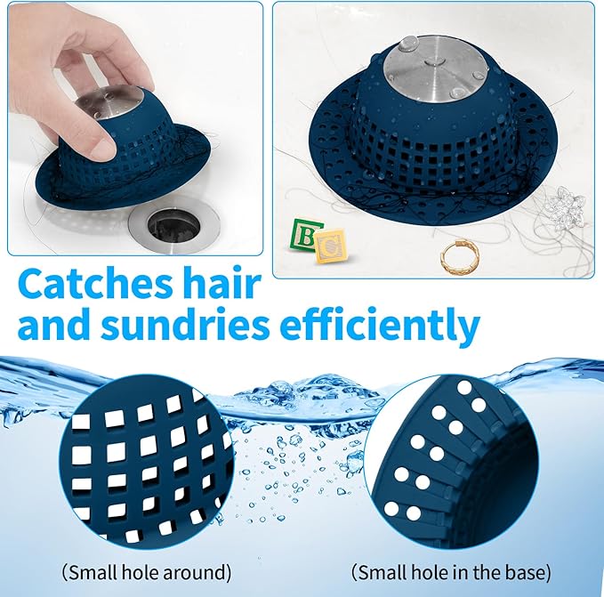 Shower Drain Hair Catcher, Bathtub Drain Cover Foldable Silicone Shower & Tub - Image 5