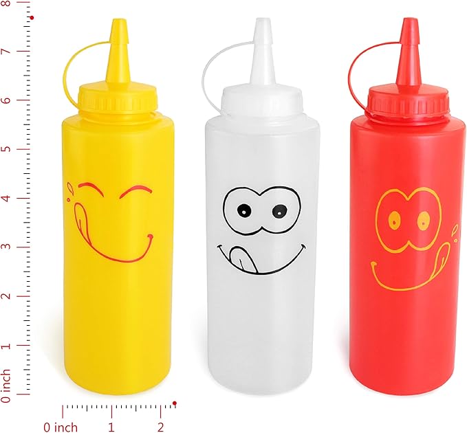 New Star Foodservice 28560 Smiley Faces Squeeze Bottle Set, and Clear, 12 oz - Image 2