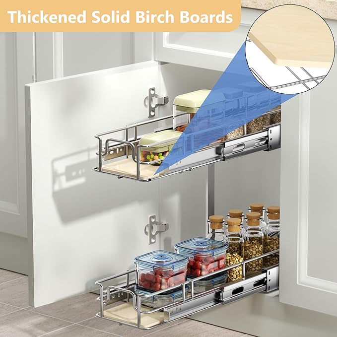 ROOMTEC 2 Tier Individual Pull Out Cabinet Organizer 5½"W x 21½"D, Slide Out - Image 2