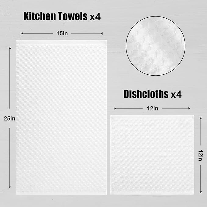 Fintale 100% Cotton Kitchen Towels and Dishcloths Set, 12 x 12 & 15 x 25 Inches - Image 2