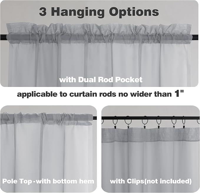 Chyhomenyc Light Grey Sheer Curtains 72 Inch Length 2 Panels, Light Filtering - Image 2