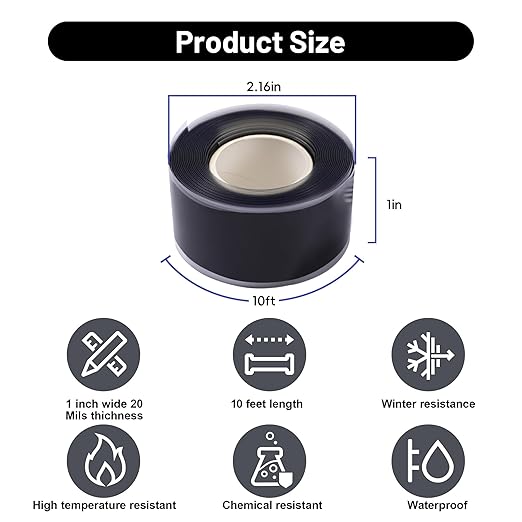 Self Fusing Silicone Tape 4 Rolls 1 in x 10' Black Waterproof Rescue Tape - Image 2