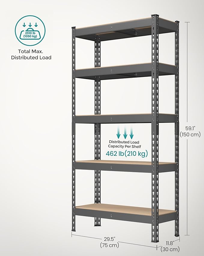 SONGMICS 5-Tier Storage Shelves, Load 2310 lb, Boltless Assembly, Adjustable - Image 3