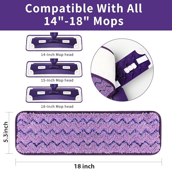 18 inch Mop Pads Refills, 3 Pack Microfiber Reusable Replacement Mop Pads Flat - Image 2