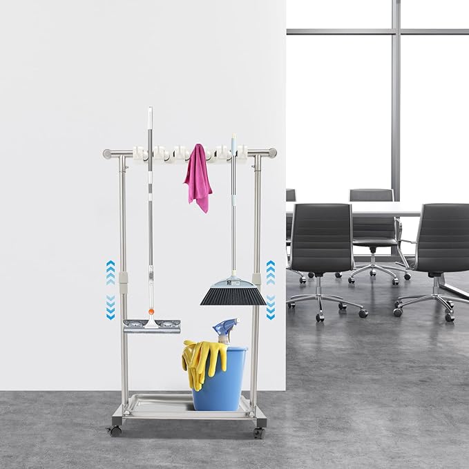 Broom Mop Holder, Movable Put Wet Mops Broom Floor Standing Cleaning Tool Rack - Image 8