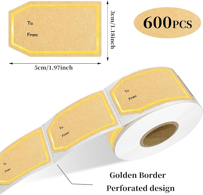 600PCS Gift Tag Stickers, 1.18" x 2" Gold Border Christmas Gift Tags Stickers - Image 2