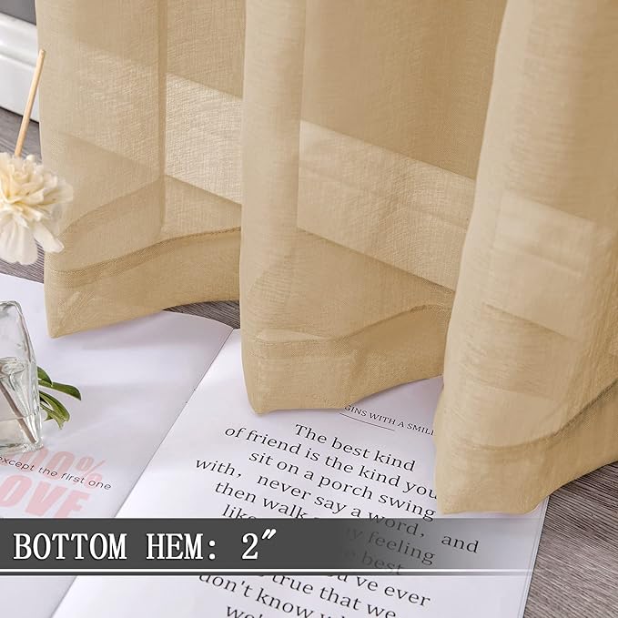 Tollpiz Sheer Tier Curtain Linen Textured Half Kitchen Curtains Sheer Light - Image 4