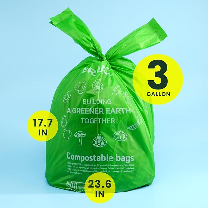 Compost Bags, 3 Gallon Compostable Food Scrap Bags Handle Tie, Certified by BPI - Image 5