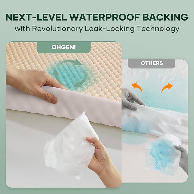 OhGeni 100% Waterproof Mattress Protector, Queen Size Mattress Pad, Fits 6"-20" - Image 3