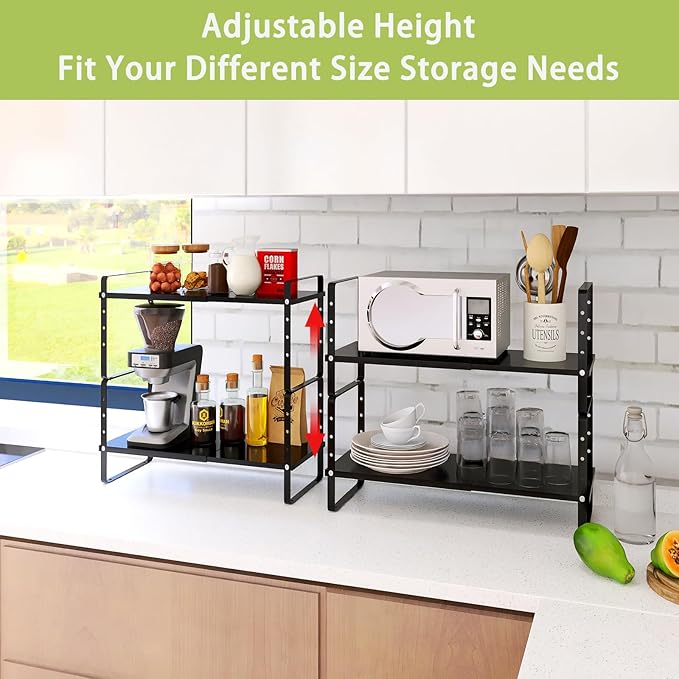 Expandable Cabinet Shelf Organizer Rack, Stackable Kitchen Countertop Organizer - Image 2