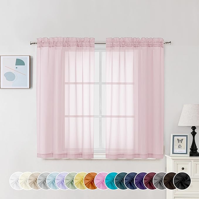 Chyhomenyc Sheer Curtains 45 Inch Long 2 Panels, Short Voile Drapes by Chyhomenyc