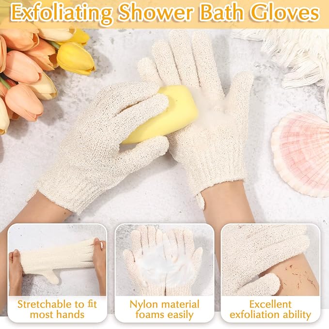 Anezus Exfoliating Back Scrubber Bath Gloves Set, Exfoliating Shower Towel - Image 3