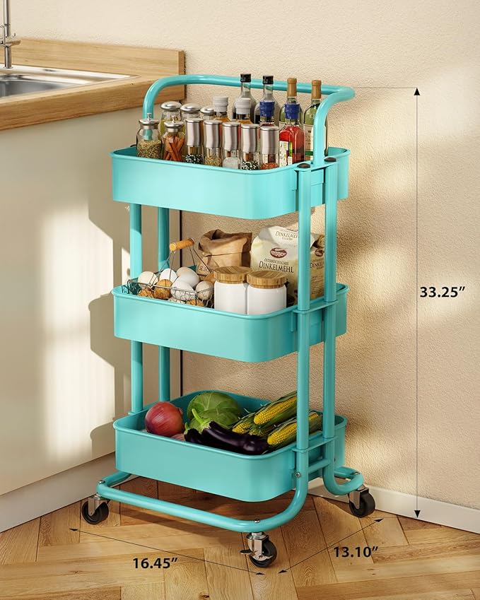 Pipishell 3 Tier Mesh Utility Cart, Rolling Metal Organization Cart - Image 2