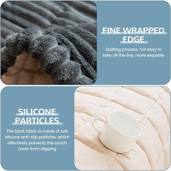 OTOB Sofa Covers for 3 Cushion Couch Washable, Fuzzy Non Slip Pet Friendly - Image 4
