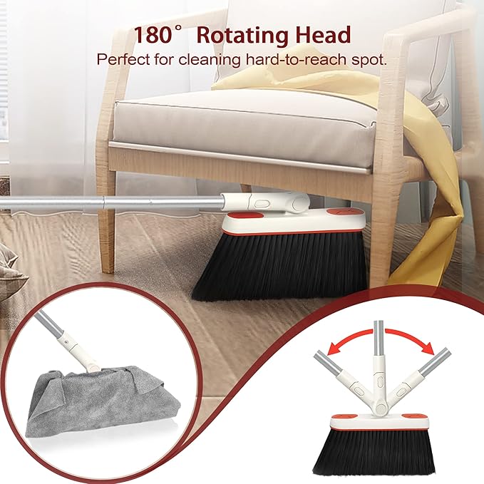 JEHONN Broom and Dustpan Set for Home, Long Handle Lightweight 180 Degree - Image 4