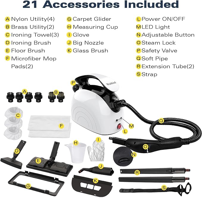 Steam cleaner, equipped with 21 specialized accessories, 1.08-liter water tank - Image 6