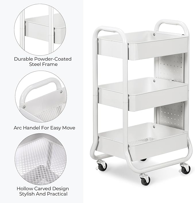 DESIGNA 3-Tier Rolling Cart, Utility Cart - Image 6