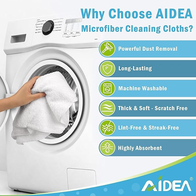 AIDEA Microfiber Cleaning Cloth 12PK, Dish Cloths White, Strong Water Absorption - Image 3